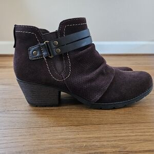 Earth Origins Odel Suede Ankle Boots -  Brown Walnut 8.5M Zip Strap Low Heel